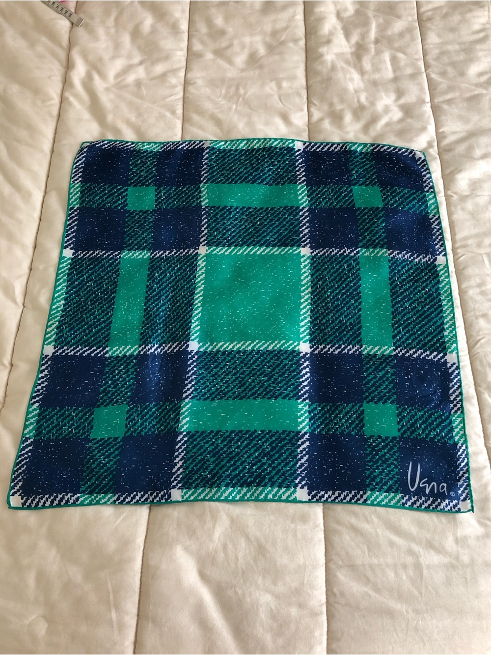 Vintage Vera Neumann Scarf Blue Green Plaid 23” x 23”